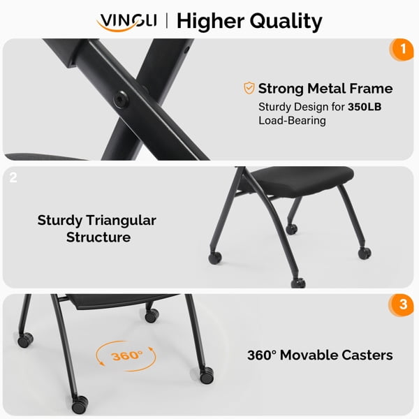Alvantor Folding Office Chair with Wheels and Sliding Armrests for Conference and Home Use