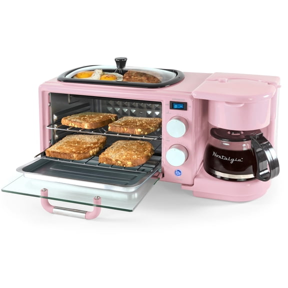 Breakfast Station Nostalgia 3 en 1, estilo retro, con cafetera, color rosa
