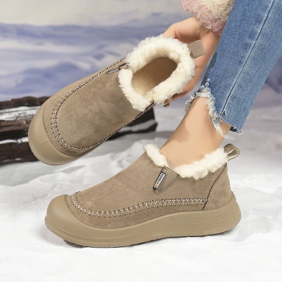 LIJCC Womens Winter Warm Fluffy Snow Boots Warm Faux Fur Lining Anti-Slip Loafers Non Slip Short Booties Slip On Fuzzy Indoor Outdoor House Shoes