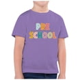 thumbnail image 1 of MEZZALL T-Shirt de Mode pour Enfant Rentrée Scolaire Imprimé Col Rond Manches Courtes T-Shirts Décontractés Hauts Tee Classique Tout-Petit Tenue Quotidienne, Violet, 6-7 Ans, 1 of 4