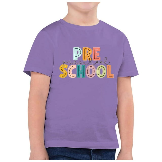 MEZZALL T-Shirt de Mode pour Enfant Rentrée Scolaire Imprimé Col Rond Manches Courtes T-Shirts Décontractés Hauts Tee Classique Tout-Petit Tenue Quotidienne, Violet, 6-7 Ans