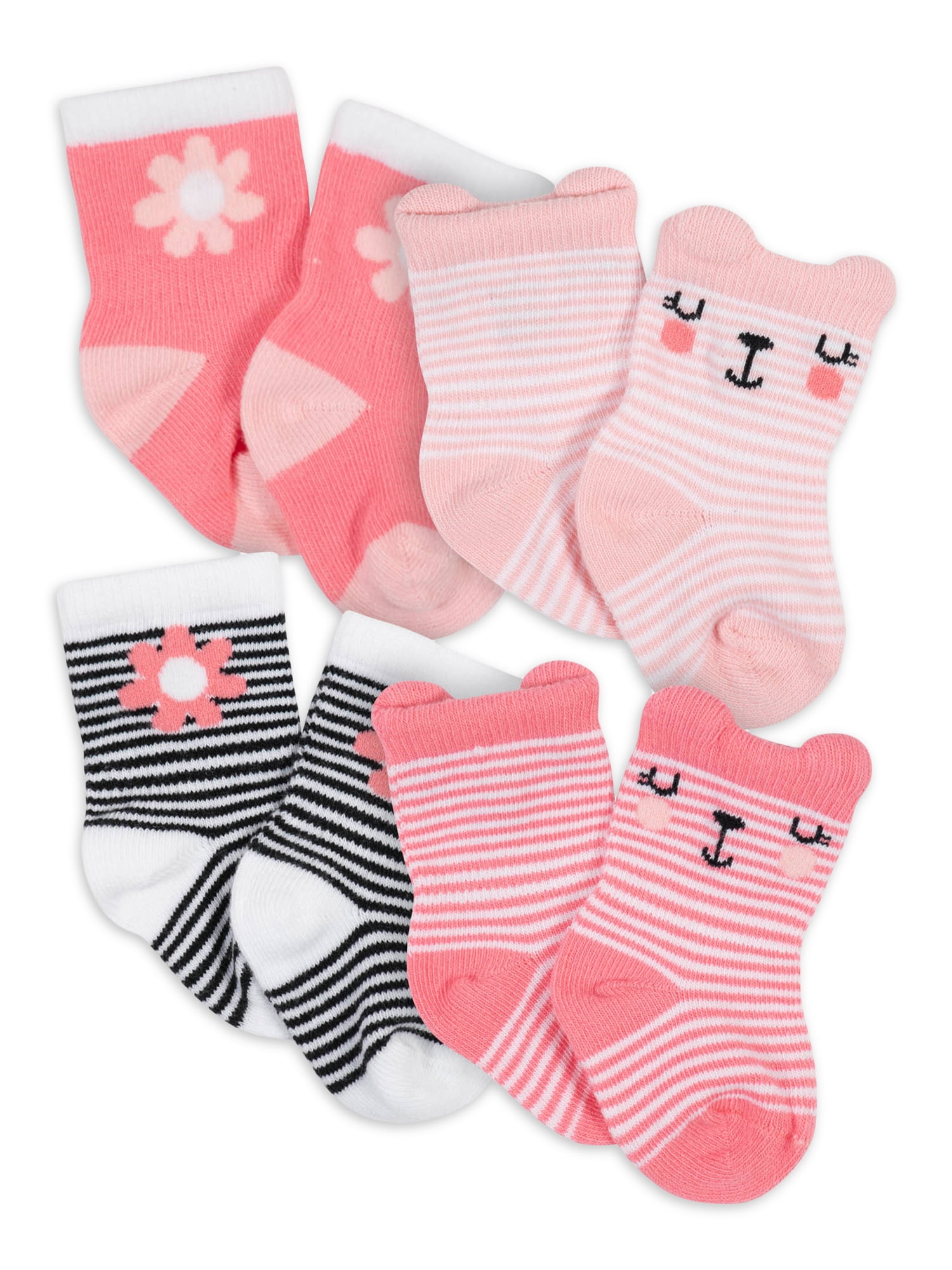 Gerber Baby Girl Wiggle Proof Socks, 4-Pack (Newborn - 0/6M)