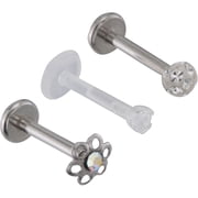 Body Jewelry Women's 16 Gauge Internally Threaded Stainless Steel Monroe Studs, 3-Pack