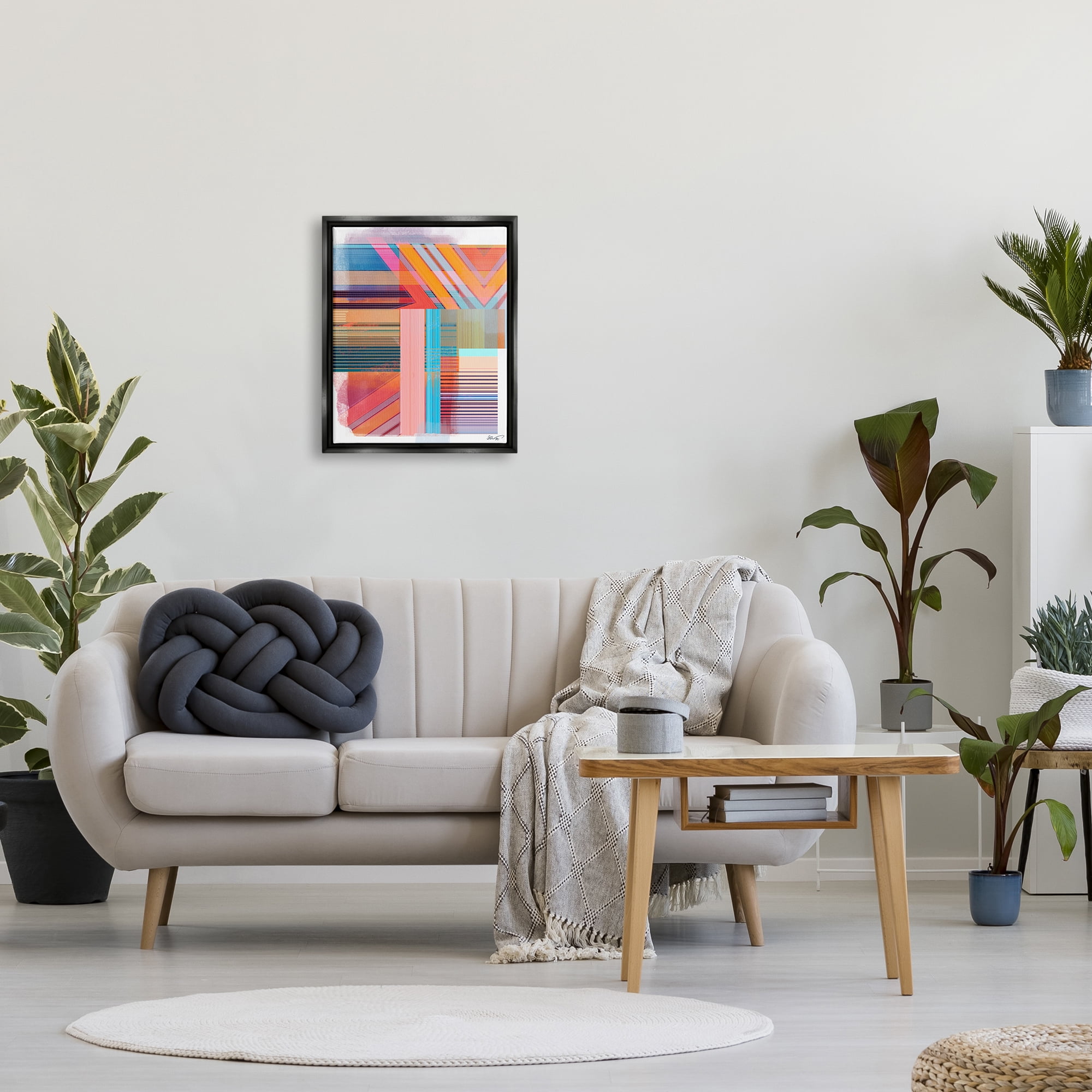 Stupell Industries Modern Overlapping Patterns Abstract Painting Black Floater Framed Canvas Art Print Wall Art, 17 x 21