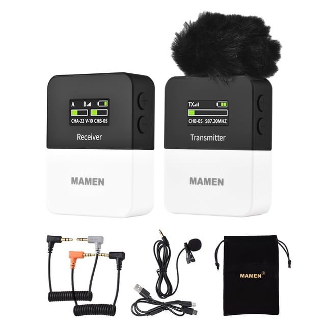 Micrófonos MAMEN KT-W1-K1 Sistema de micrófono inalámbrico UHF One-Trigger-One (1 transmisor y 1 receptor) Micrófono con clip 50M Rango de transmisión Emparejamiento automático Monitoreo en tiempo rea MAMEN Micrófonos