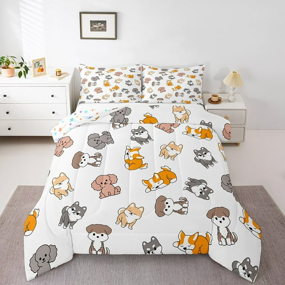 Erosebridal Funny Dogs Comforter Sets Queen Size, Corgi Pug Dachshund Comforters & Duvets, Pet Lovers Home Decor, Reversible 3-Piece