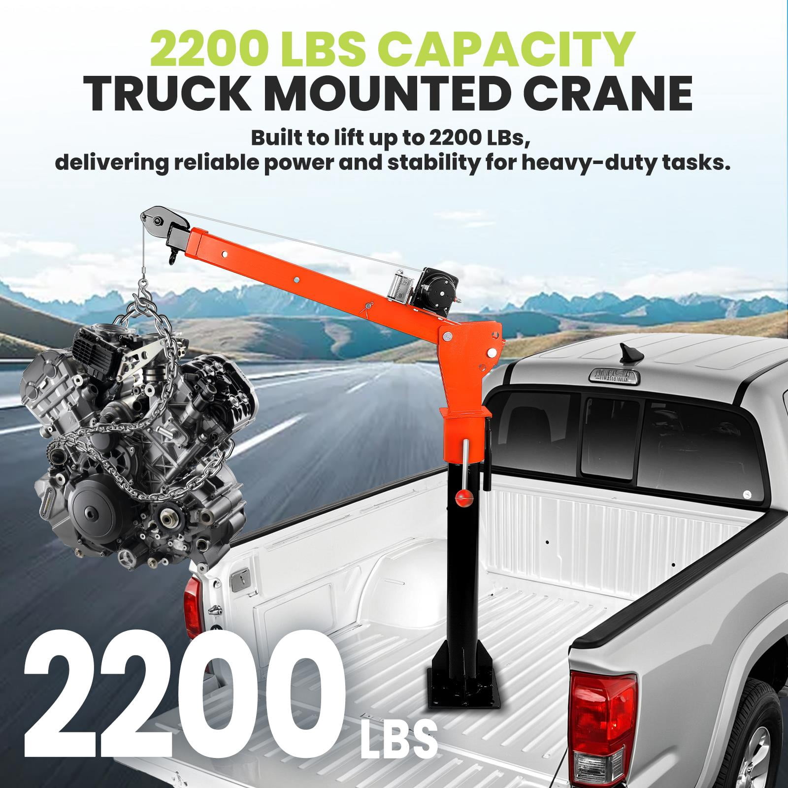 2200LBS Truck Crane, 12V DC Rotatable Crane with 360° Movement, Adjustable Boom Lift for Pickup Trucks