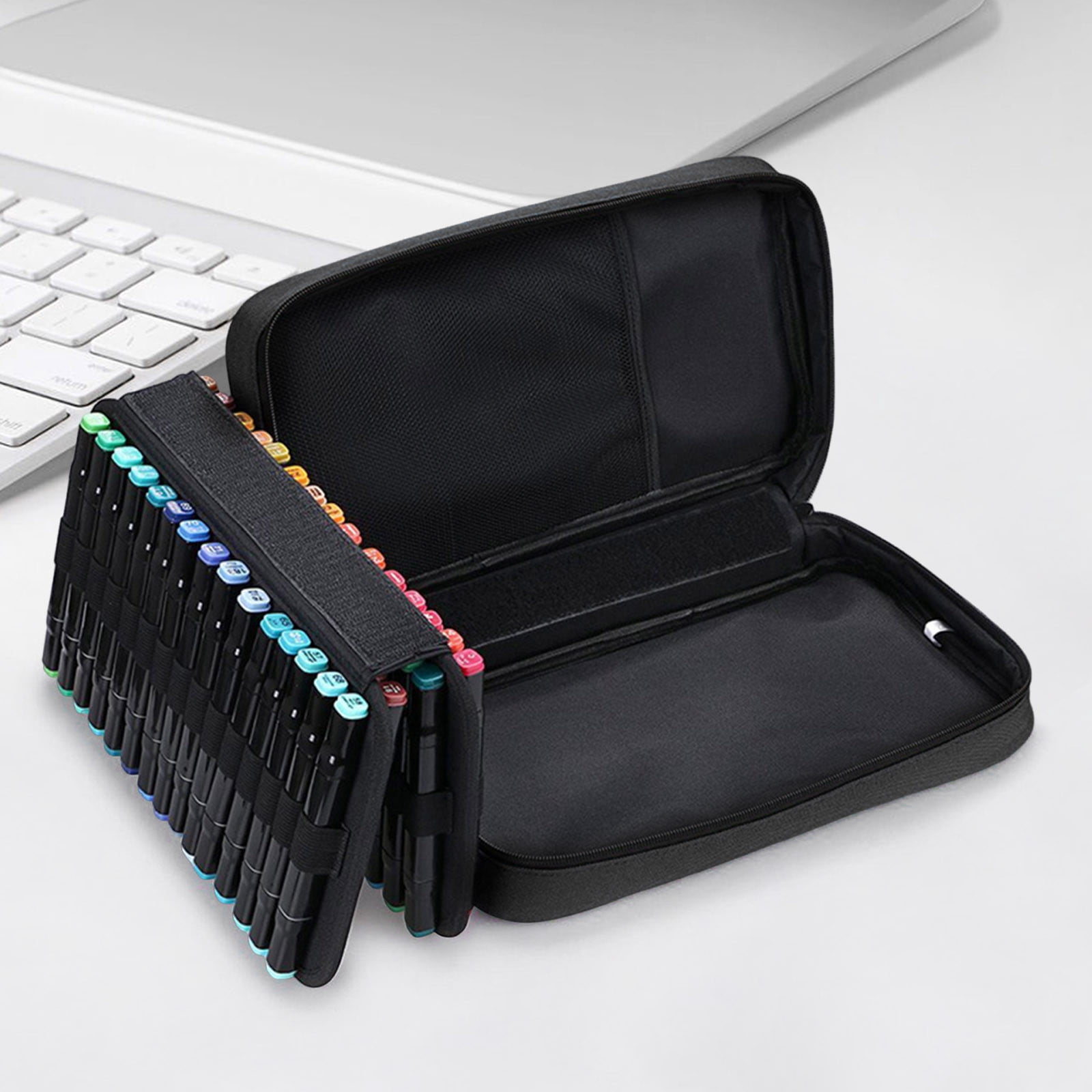 DZQMTKX Large Capacity Storage Pouch, 60 Slot Marker Organizer for Artists, Travel Makeup Bag with Handle, Canvas Cosmetic Case for Accessories, Desk Organizer Pouch for Office Supplies
