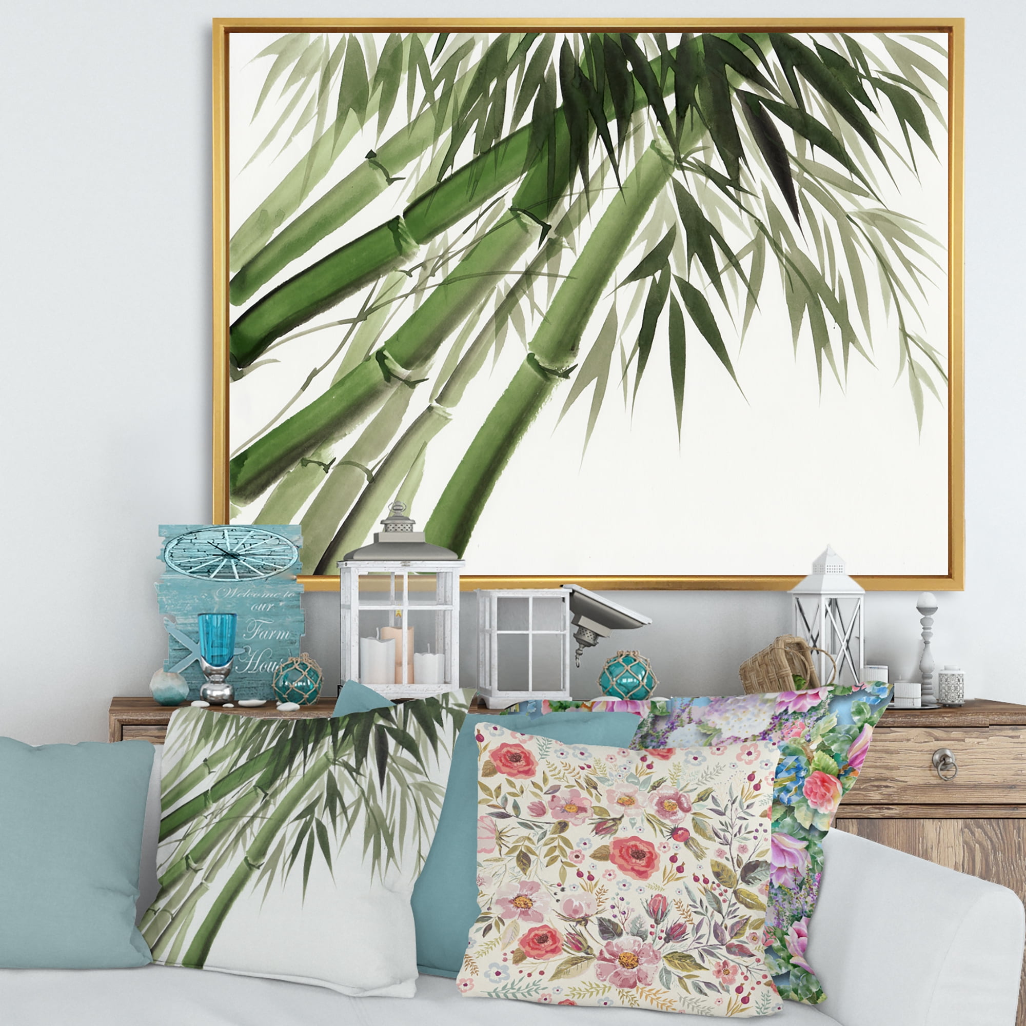 Designart 'Ancient Dark Green Bamboo' Traditional Framed Canvas Wall Art Print