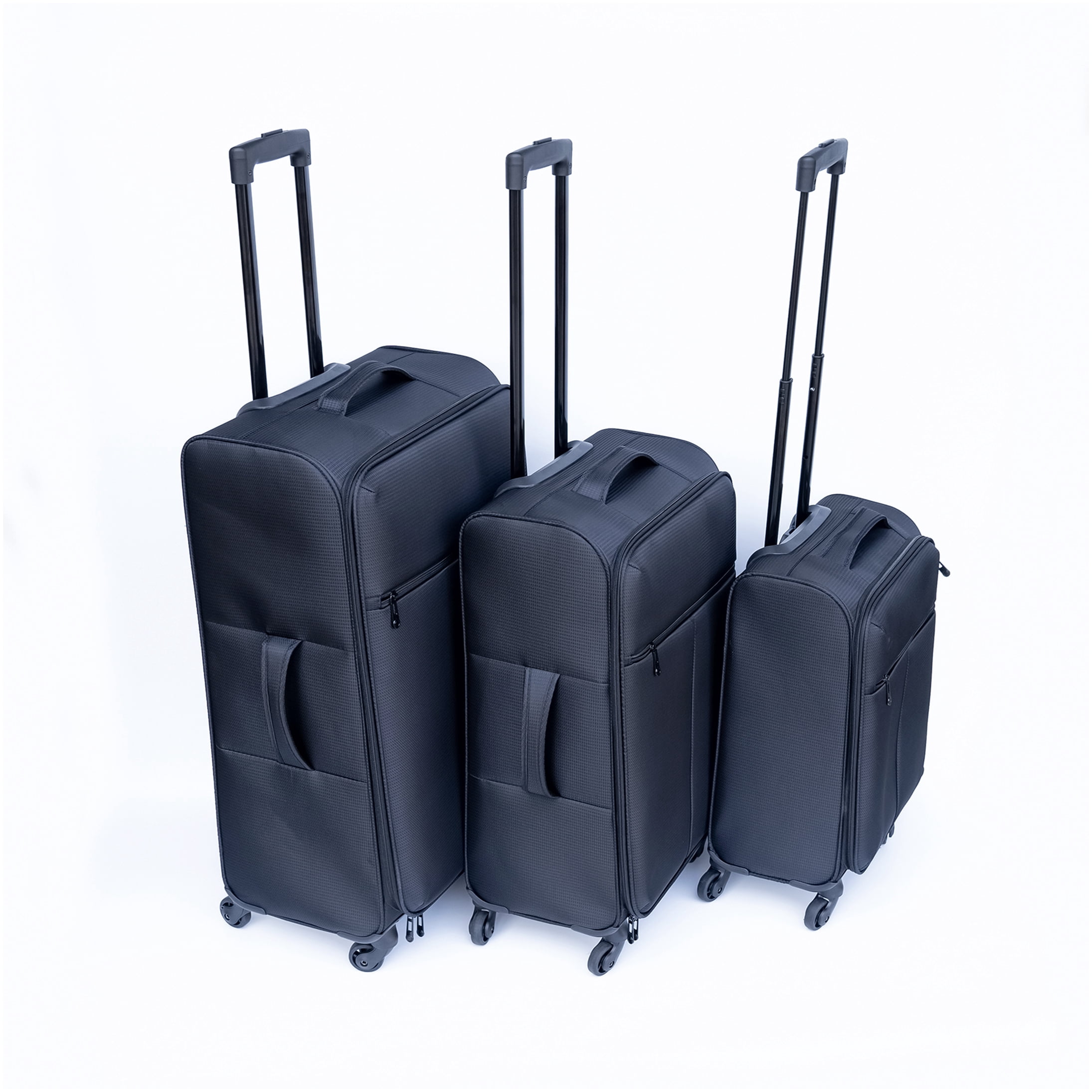 Black Oxford Fabric Suitcase, No Password Lock Lightweight Durable Checked Luggage with 360° Spinner Wheels