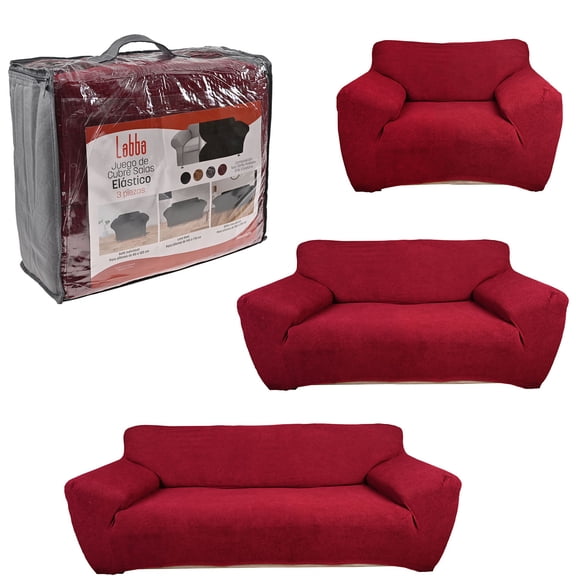 Cubre Sala LABBA Protector Fundas de Sillón Elásticas Ajustables Set de 3 Piezas Color Rojo Vino