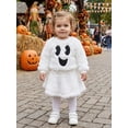 thumbnail image 4 of RUINIXCW Kids Girl Halloween Outfit Smiling Eyelashes Embroidery Long Sleeves Plush Sweatshirt and Mini Skirt 2 Pcs Set, 4 of 7