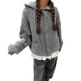 thumbnail image 2 of Zedker Women'S Solid Color Casual Hooded Long Sleeve Cardigan Sweaters with Two Pockets, Comfy Cable Knitted Tops for Fall and Winter,Gray,Free Size, 2 of 5