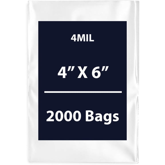 Clear Flat Poly Bags, 4Mil 4" X 6" & 2000 Bags | Low-Density Polyethylene (LDPE), Flat Open Top Plastic Packaging Packing | Flexible and Durable Plastic Bags