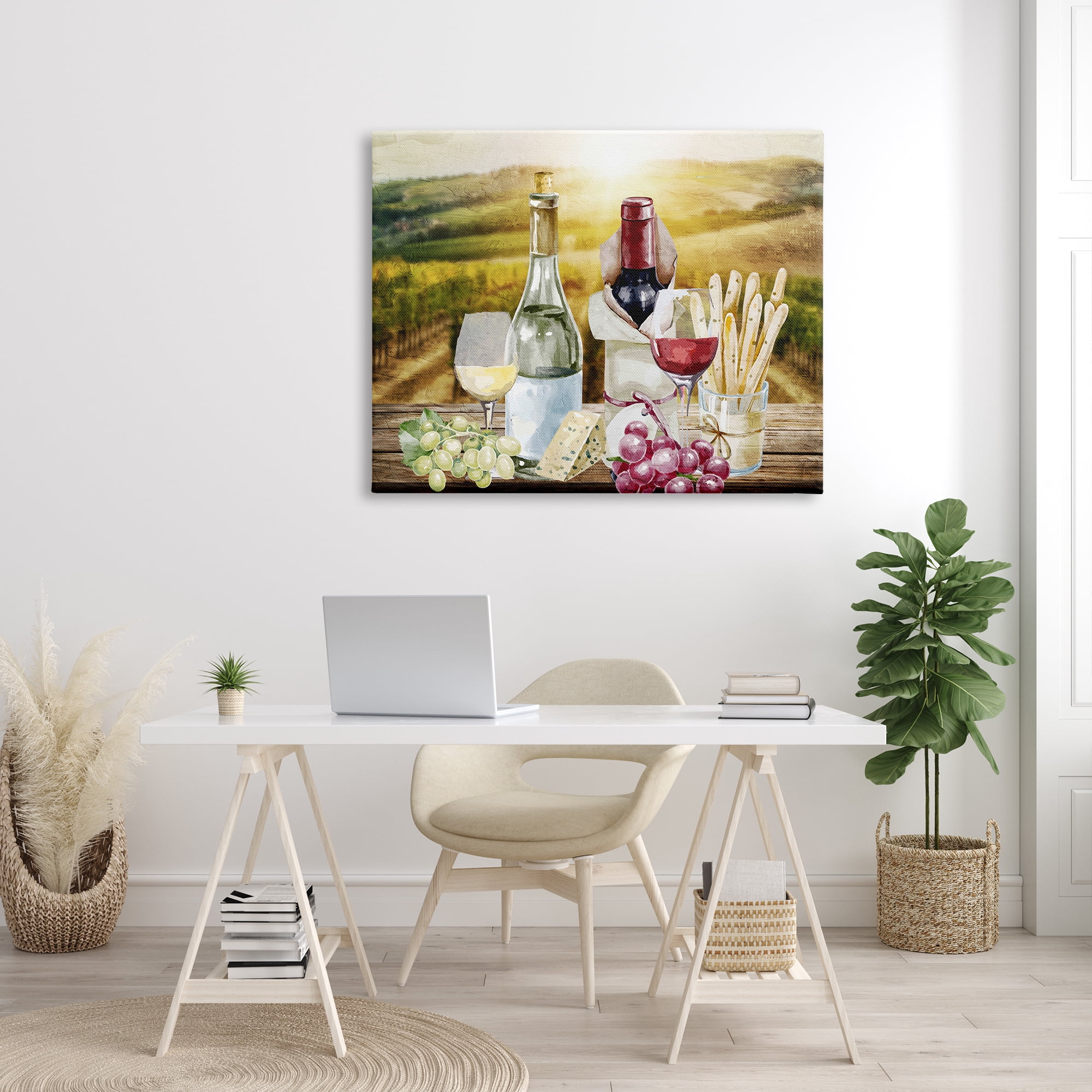Stupell Industries Wine in Vineyard Landscape Food & Beverage Painting Gallery Wrapped Canvas Print Wall Art, 48 x 36