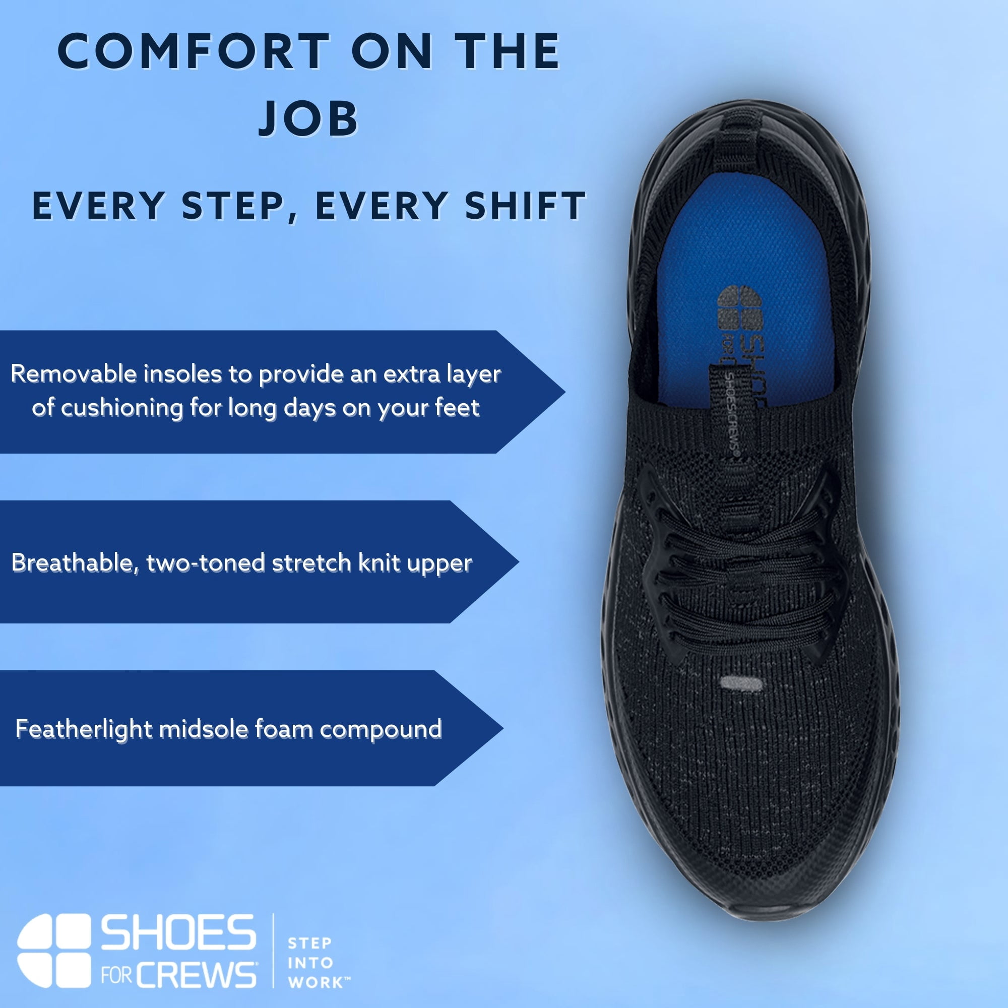 Shoes For Crews Everlight Women's Non-Slip Work Shoes - Water Resistant Knit Sneakers For Food Service & Nursing