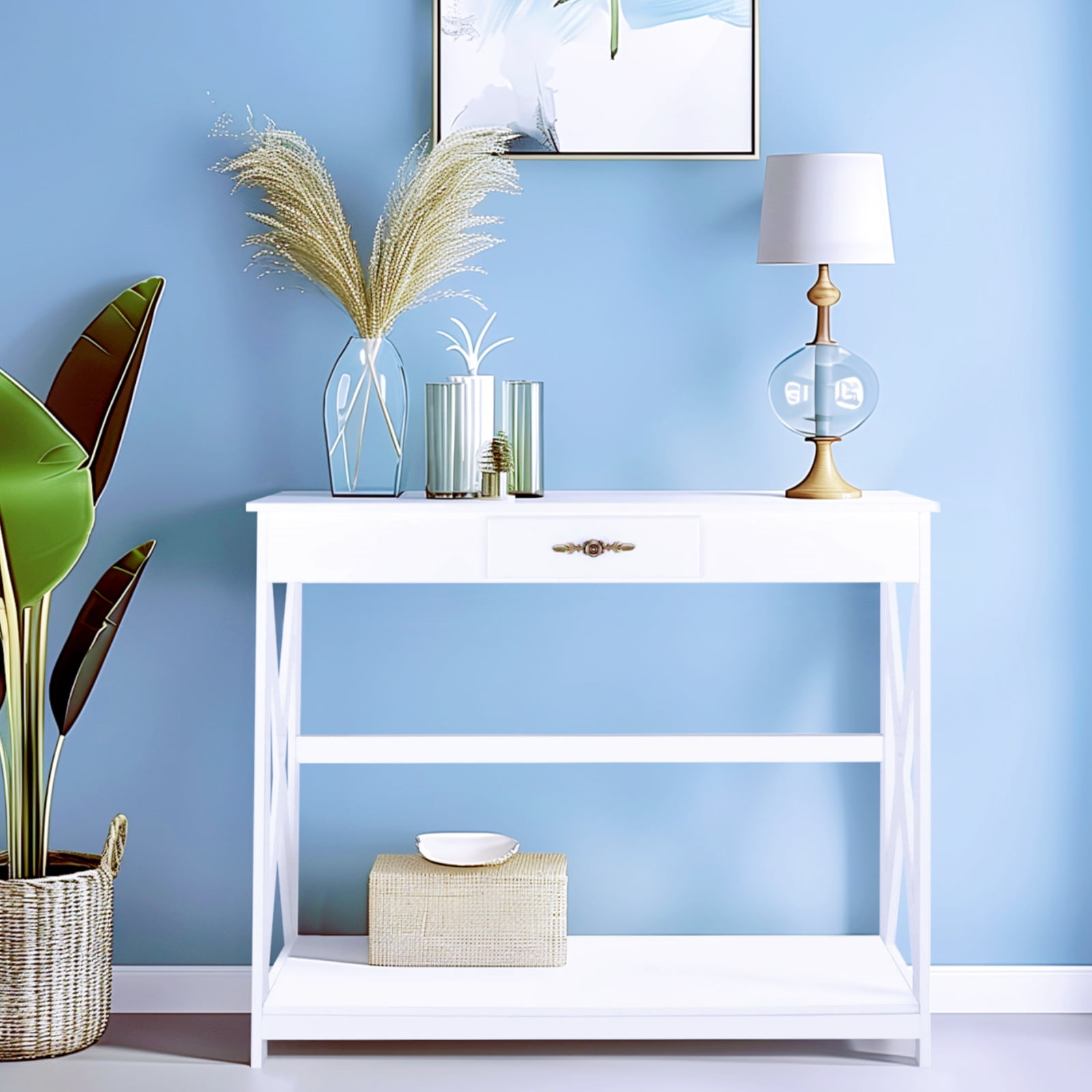 Ktaxon Modern Console Table Sofa Table with Drawer, 39.5" Narrow Entryway Table with Storage for Hallway, Living Room, Foyer, White