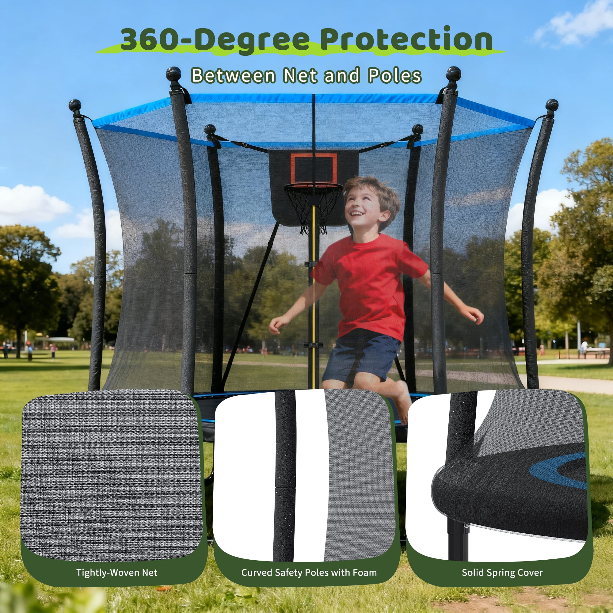 Arspjes 8FT Trampoline for Kids,Outdoor Trampoline with Enclosure net and Ladder,Backyard Recreational Trampoline,Black