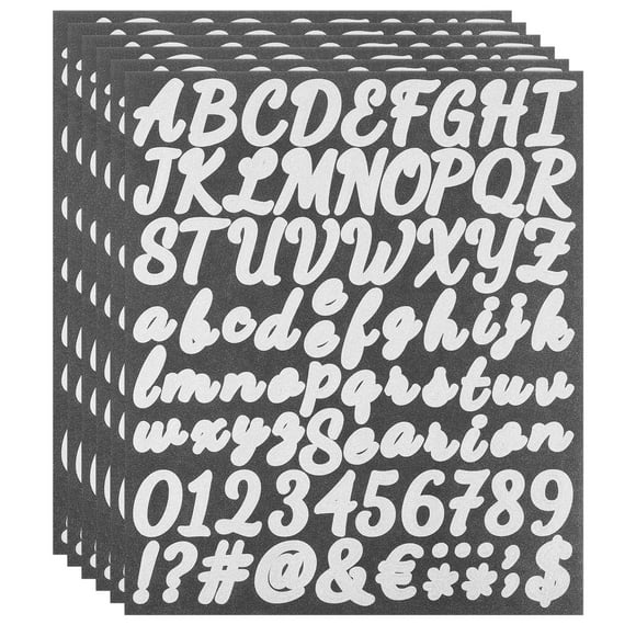 Unique Bargains Alphabet Letters Numbers Stickers, Self Adhesive Cursive, Shiny Silver 6Sheets