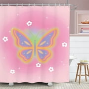 Newhomestyle Butterfly Ombre Shower Curtain Abstract Girls Pink Polyester Fabric 12 Plastic Hooks Waterproof Decor 72x72 inches
