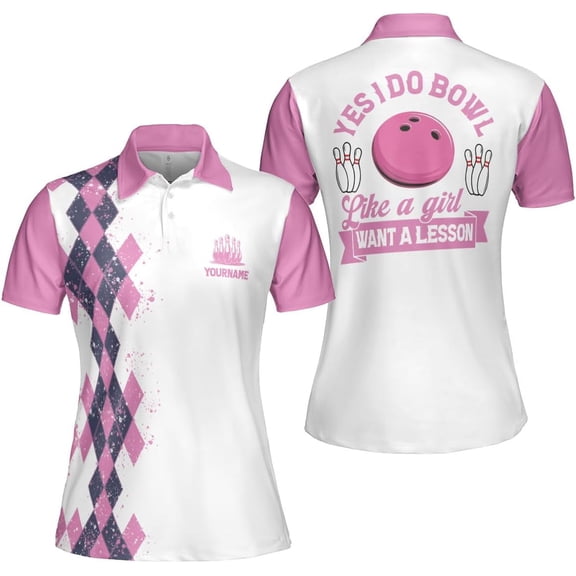 Personalized Bowling Shirts for Women, Custom Name Women Bowling Jersey, Ladies Bowling Polo Shirt for Team (S)