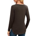 thumbnail image 3 of JYLFC Womens V Neck Long T-Shirts Long Sleeve Tunic Tops with Curved Hem, Brown L, 3 of 4