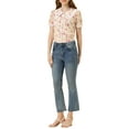 thumbnail image 2 of INSPIRE CHIC Women's Floral Chic Shirt Short Sleeve Lace Peter Pan Collar Button Front Blouse Beige Pink L, 2 of 6
