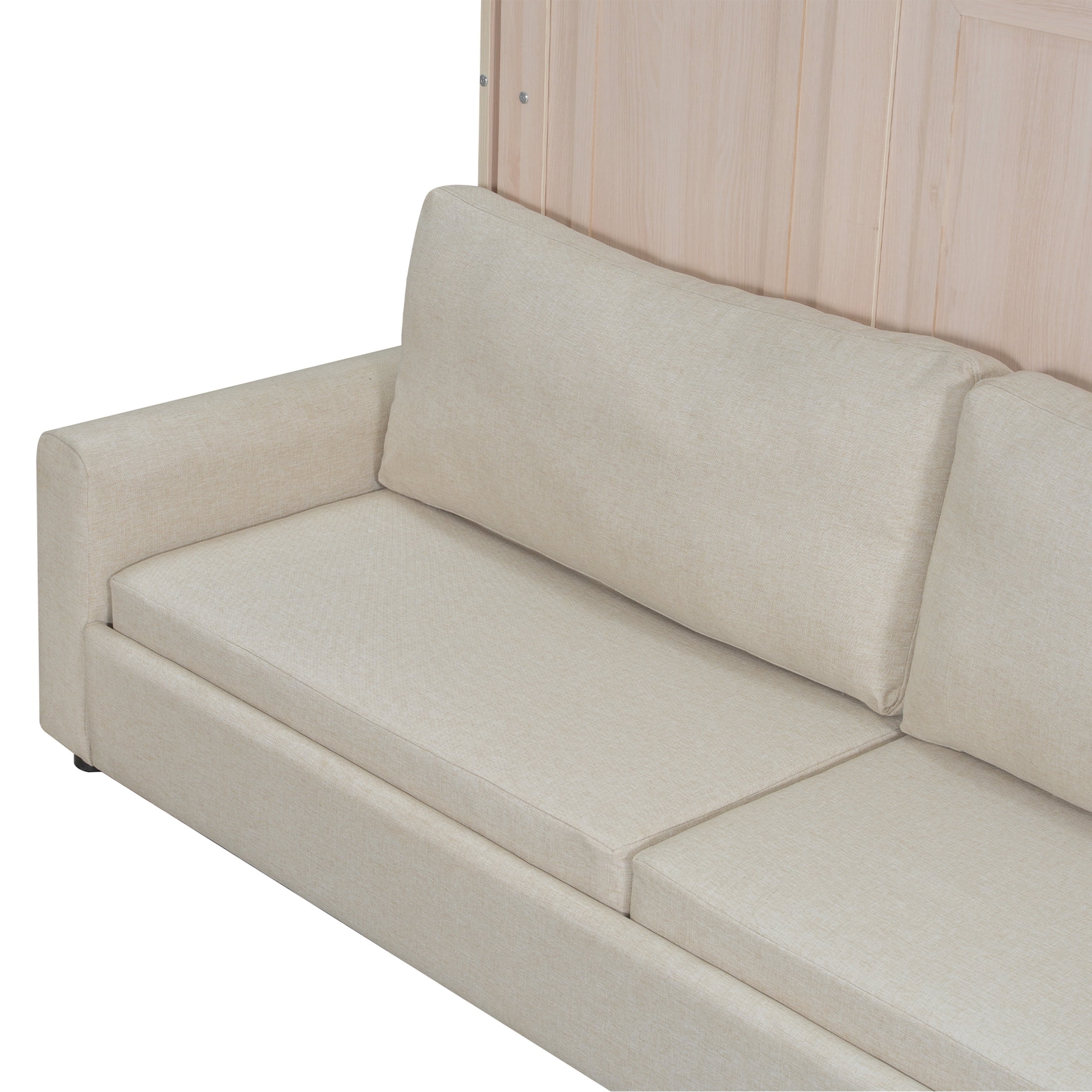 Noble House Mavora Queen Size Murphy Bed with Integrated Sofa and LED Lights, Convertible Wall Bed, Beige