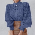 thumbnail image 2 of Ladies Loose Button Lace Cutout Floral Patchwork Lace Trim Tops for Women Women Tunic 3 4 Sleeve plus Size Work Tops for Women 5 T Shirts for Women plus Size Top Tunic Loose Tops Women Fall Top plus, 2 of 4