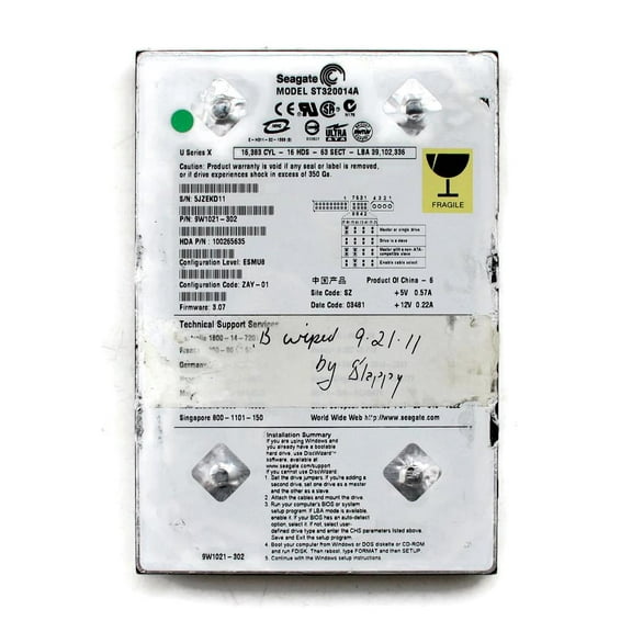 HDD, 20GB, ST320014A, P/N 9W1021-301, F/W:3.07,(2053)