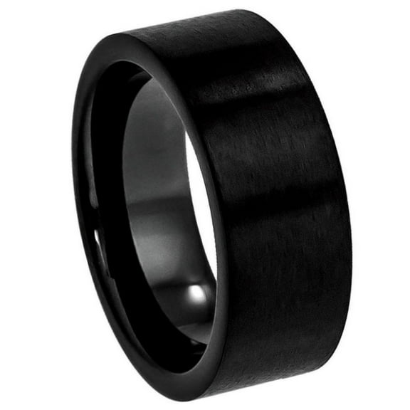 Black Plated Tungsten 9MM Brushed Flat Pipe Cut Band Ring Size 8