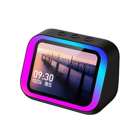 Smart Alarm Clock Speaker with Large LED Screen, Hi-Fi Stereo Sound Multi-Color Ambient Light, AI Voice Assistant Weather Display Hourly Chime for Bedroom Living Room