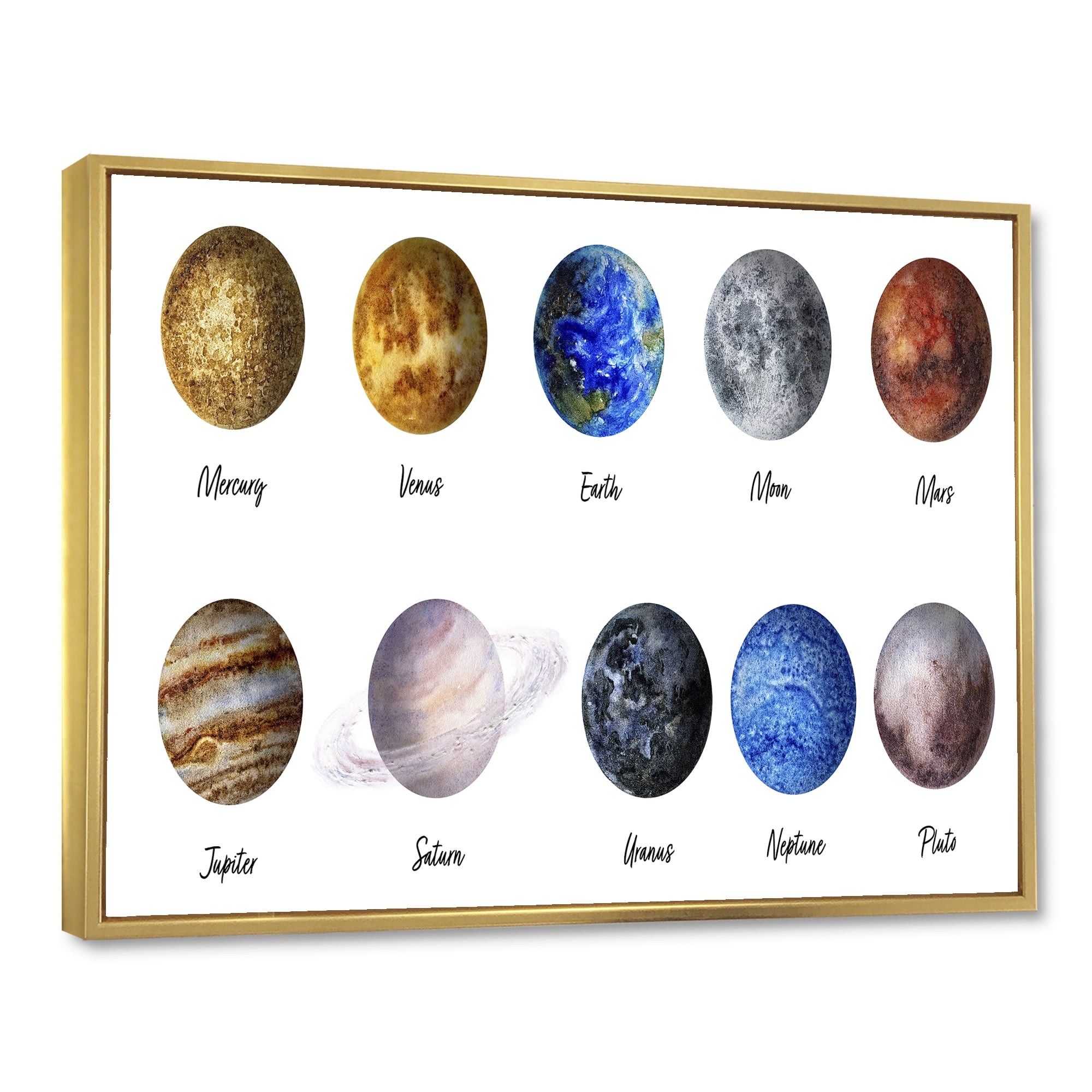 Designart 'All Planets United On White' Modern Framed Canvas Wall Art Print