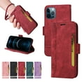 thumbnail image 1 of For iPhone 12 Pro Flip Case, iPhone 12 Wallet Case Slide Card Pocket Premium PU Leather Folio Flip with Design Card Slots Wrist Strap Shockproof Kickstand Magnetic Protective Cover, Red, 1 of 12