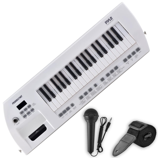Piano eléctrico Pyle PKBRD37WT de 37 teclas con altavoces y micrófono, color blanco