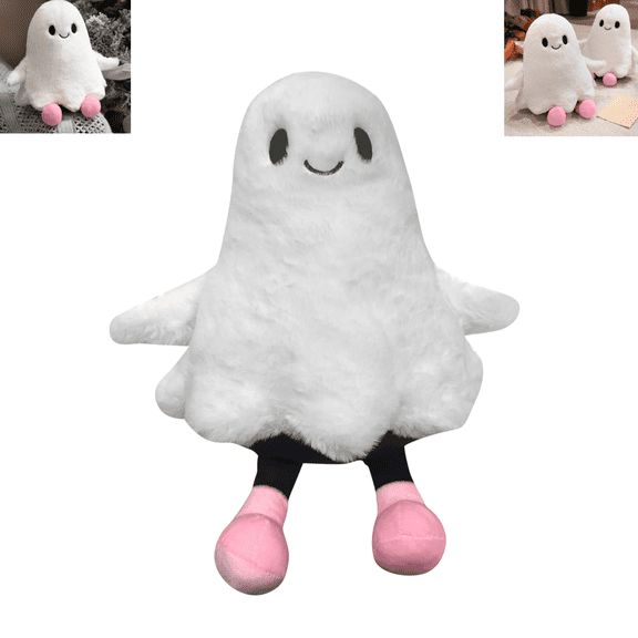 Ghost Plush 13.8 Inch, Cute Smiling Ghost Stuffed Plush Toy, White Fluffy Ghost Plush for Halloween Home Decor, Soft Plush Doll for Holiday Gifting