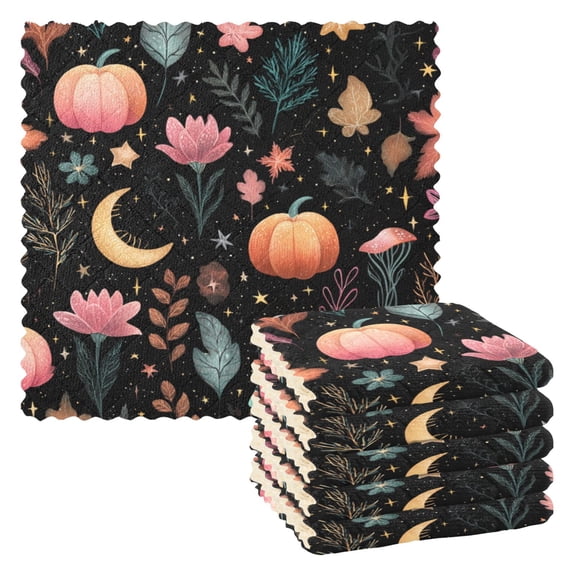 6 Pieces of Kitchen Towels 11x11Inch Kitchen Dish Cloths Kitchen Dish Towels Reuseable Cleaning Cloths Cartoon Halloween Pattern