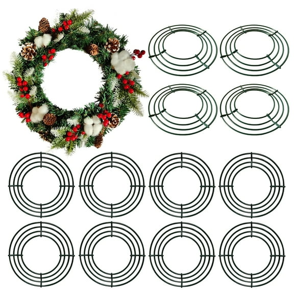 Marco de alambre metálico Wreath Thealyn, paquete de 12 unidades, 25 cm, color verde