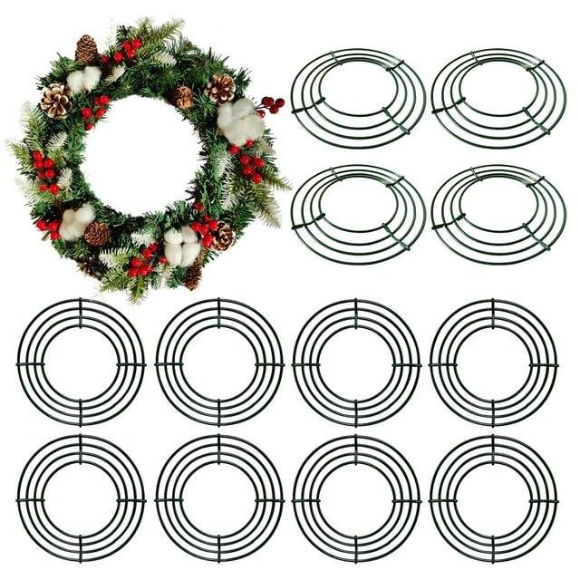 Marco de alambre metálico Wreath Thealyn, paquete de 12 unidades, 25 cm, color verde