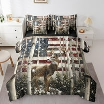 Erosebridal Reindeer Elk Bedding Queen Size, Rustic Wildlife Bedding Sets Queen Size, Retro US Flag Reversible Comforter Sets with Sheets, Super Cozy Bedroom Decor, 7-Piece