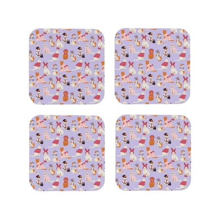 

Tideii Fashionable Cats for Leather Coasters 4 Pieces Anti-fouling and Anti-scalding Decorative Coasters Suitable for Restaurants Kitchens Coffee Shops-Square