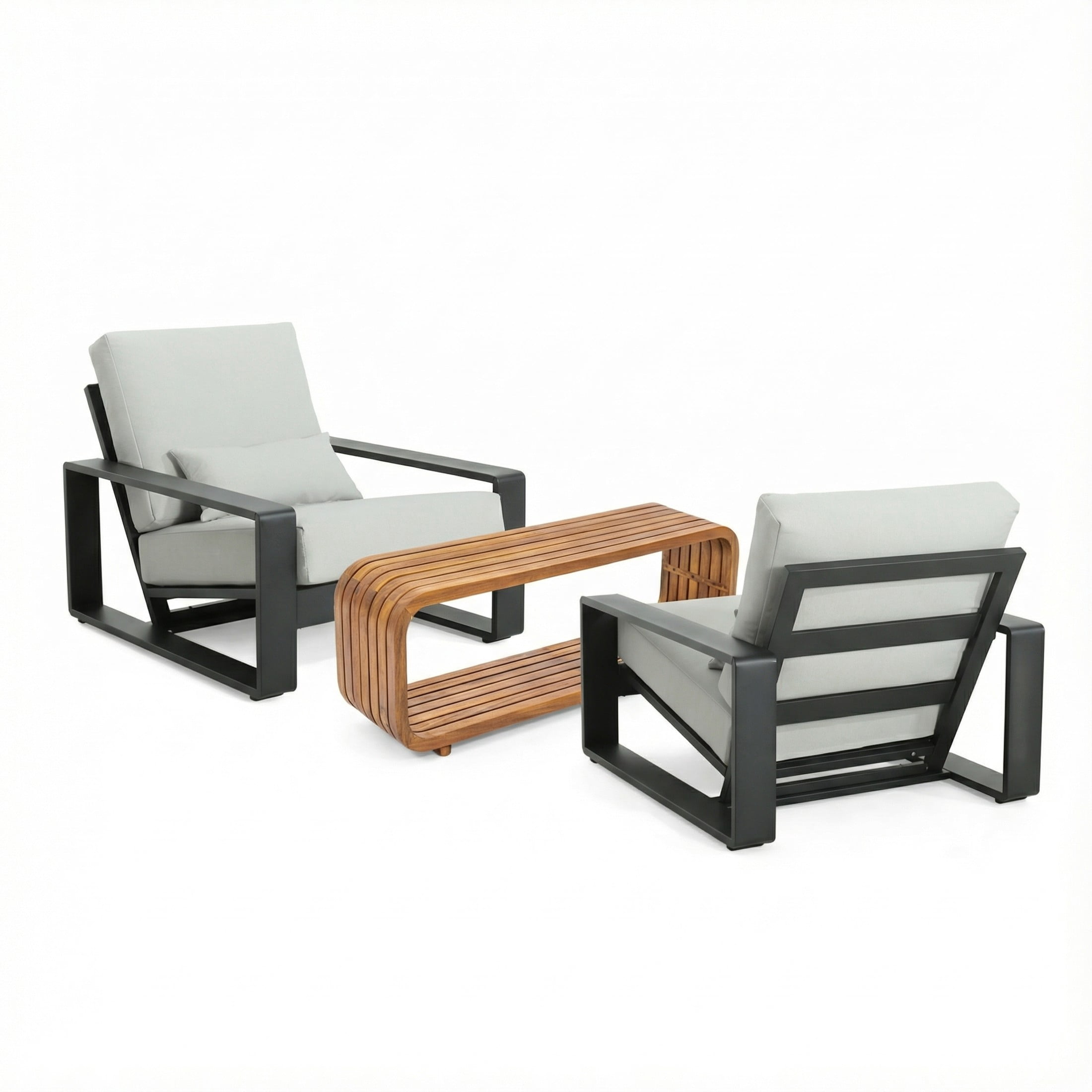 Christopher Knight Home Outdoor Aluminum Chat Set with Lounge Chairs and Teak Coffee Table