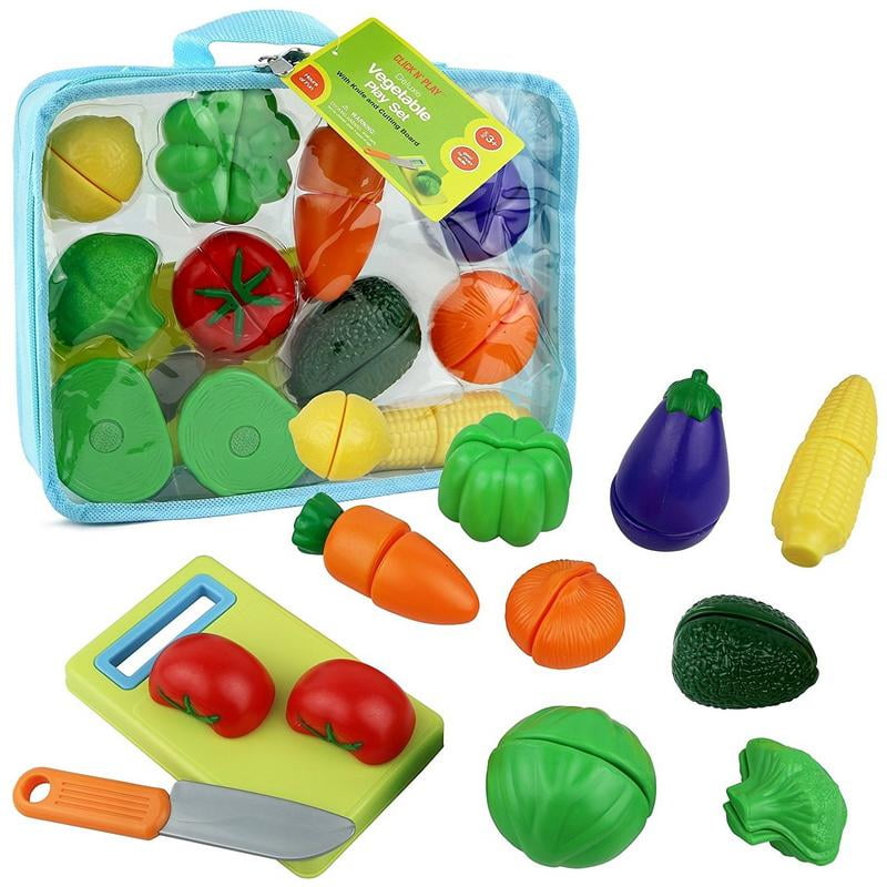 Click n' Play 12 pc Kids Pretend Play Cutting Vegetable Toy Set, Food