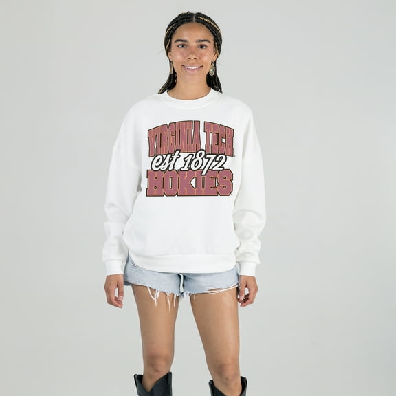 Women's Gameday Couture White Virginia Tech Hokies Oversized Faded Formation Premium Fleece Sweatshirt