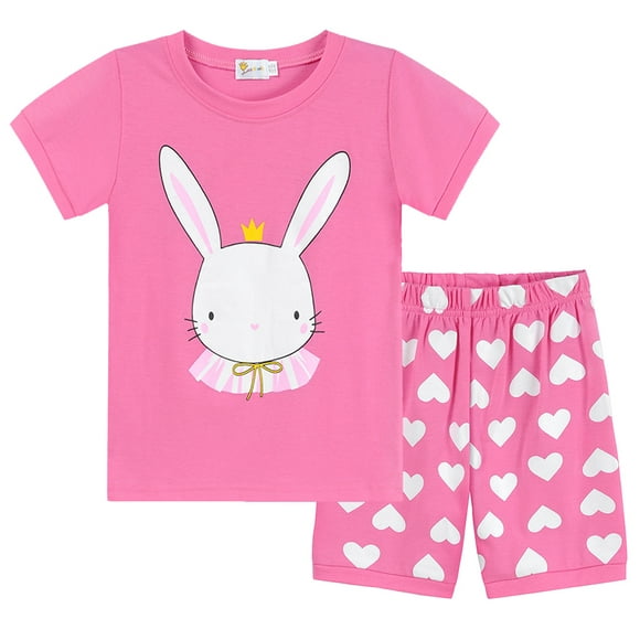 Little hand Toddler Girls Summer Short Sleeve Bunny Pajamas 5t