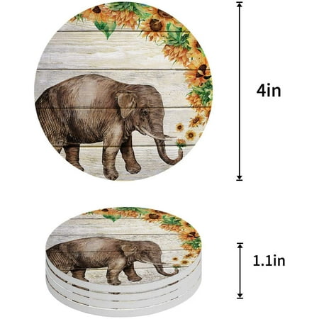 

ZHANZZK Sunflowers Elephant Set of 8 Round Coaster for Drinks Absorbent Ceramic Stone Coasters Cup Mat with Cork Base for Home Kitchen Room Coffee Table Bar Decor