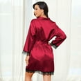 thumbnail image 3 of Sexy Lingerie, LOFIR Silk Satin Pajamas for Women, Womens Summer Pajamas Pjs Sets of 4 Pcs with Floral Lace Top Shorts and Robe, Gift for Women, Burgundy, L, 3 of 6