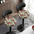 thumbnail image 2 of Renewold Poinsettia Flower Holly Stool Covers Round 2 Pack Stretch Bar Stool Saddle Padded Seat Covers Christmas Decor Washable Stool Slipcovers for 12-14 Inch Chair, 2 of 5