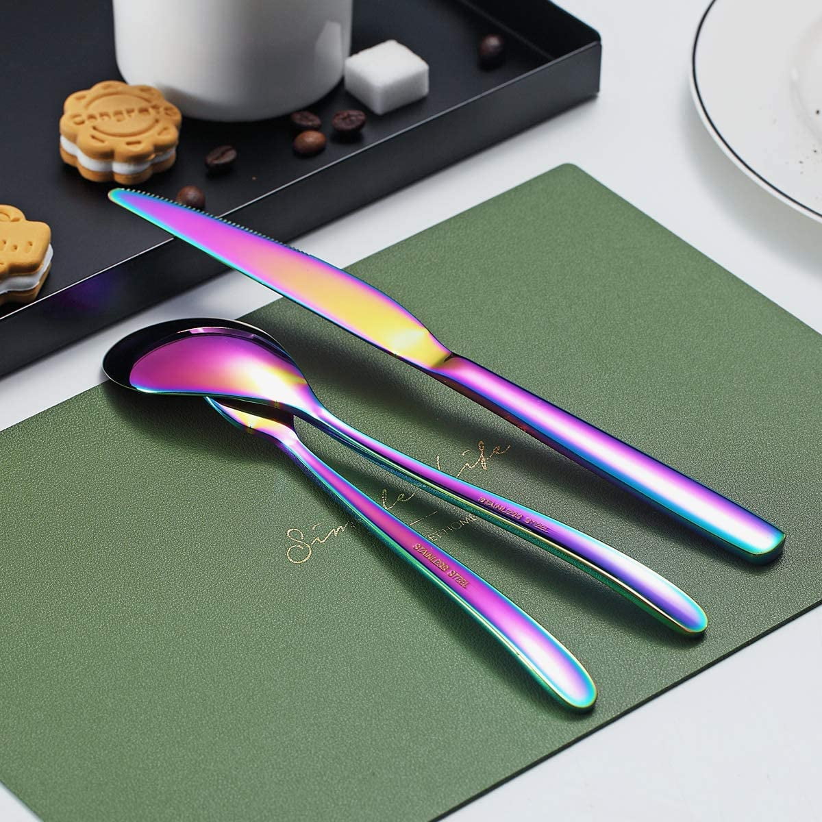 Orren Ellis 24 Pieces Rainbow Silverware Set With Steak Knives For 4,  Stainless Steel Flatware Cutlery Set