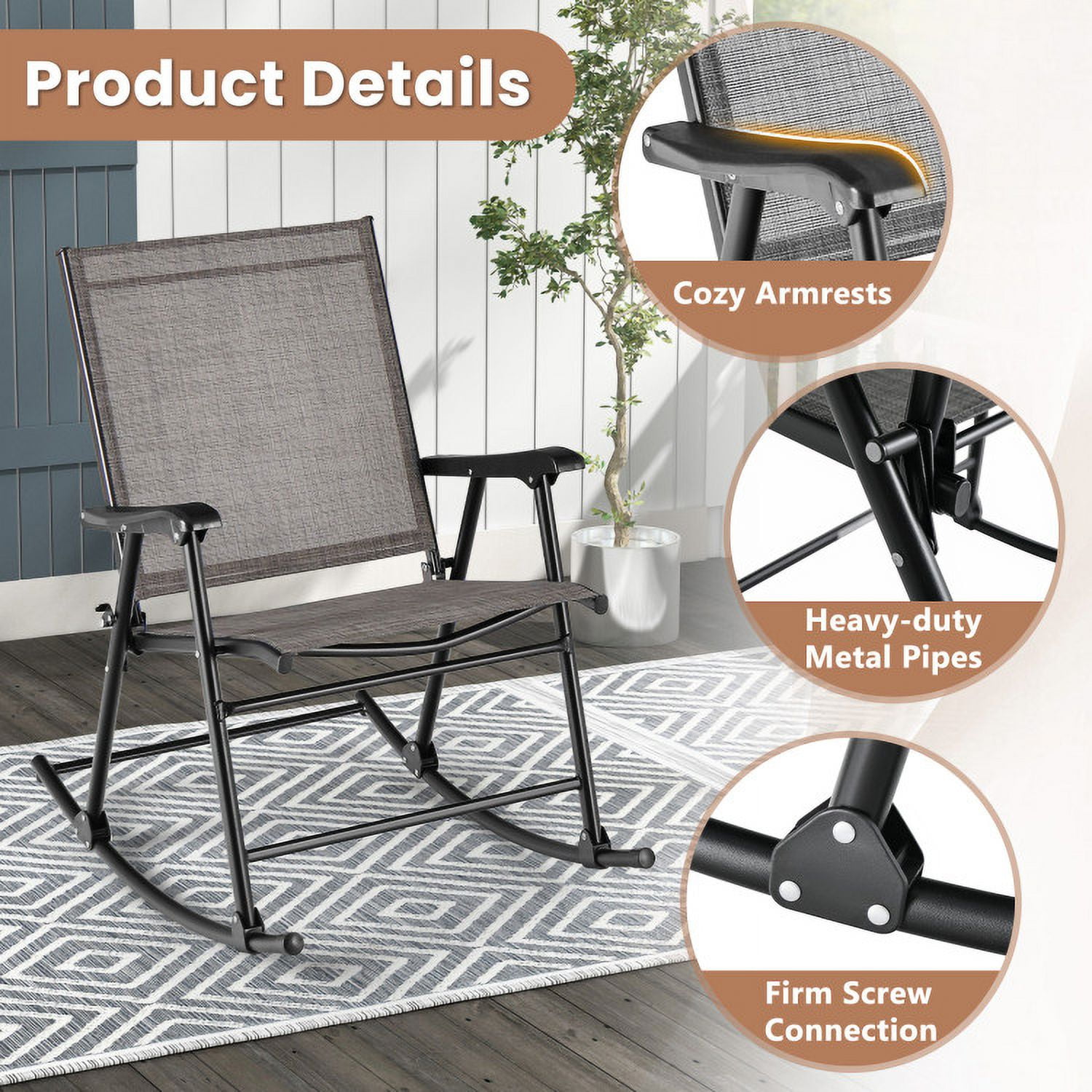 Aimee Lii 3 Pieces Outdoor Zero Gravity Rocker for Lawn, Porch, Backyard, Comfortable, Gray